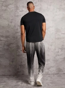 Manfinity Men Colourblock Elastic Waist Plisse Joggers - Black and White - View 5