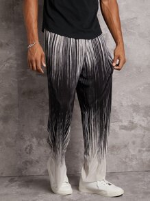 Manfinity Men Colourblock Elastic Waist Plisse Joggers - Black and White - View 6