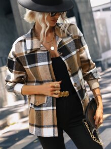 SHEIN LUNE Plaid Print Drop Shoulder Coat - Multicolor - View 1