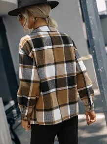 SHEIN LUNE Plaid Print Drop Shoulder Coat - Multicolor - View 2