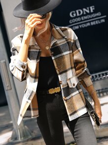 SHEIN LUNE Plaid Print Drop Shoulder Coat - Multicolor - View 5