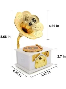 1入組留聲機形狀音樂復古塑膠八音盒 - 白色 - 查看 2
