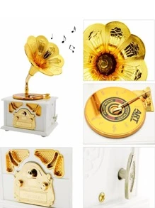 1入組留聲機形狀音樂復古塑膠八音盒 - 白色 - 查看 4