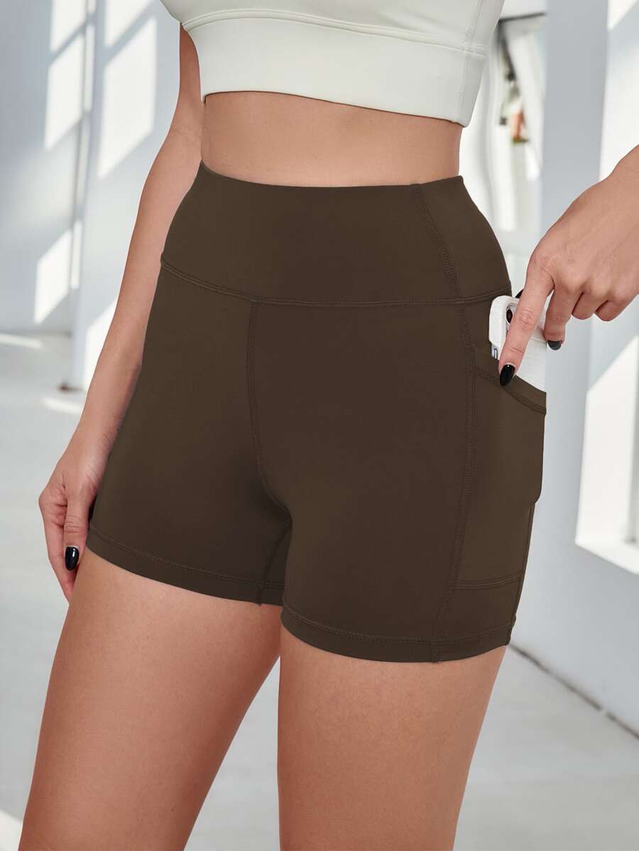 Shorts deportivos con bolsillos de móvil - Marrón Chocolate - Ver 1