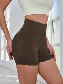 Shorts deportivos con bolsillos de móvil - Marrón Chocolate - Ver 3