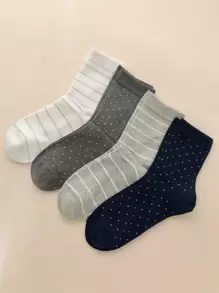 4pairs Polka Dot & Striped Pattern Crew Socks, Fall Socks