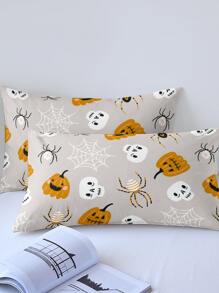 Halloween Pumpkin Pattern Duvet Cover Set Without Filler - Multicolor - View 2