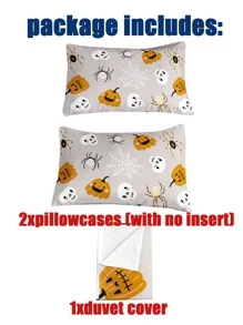 Halloween Pumpkin Pattern Duvet Cover Set Without Filler - Multicolor - View 3
