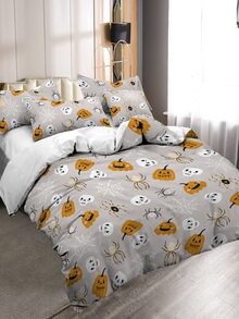Halloween Pumpkin Pattern Duvet Cover Set Without Filler - Multicolor - View 4