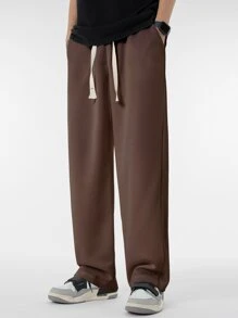 Manfinity Hypemode 男士腰部抽繩直筒褲 - 咖啡棕 - 查看 3