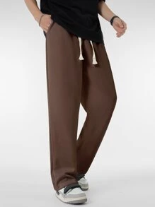 Manfinity Hypemode 男士腰部抽繩直筒褲 - 咖啡棕 - 查看 4
