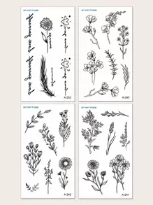 4sheets Floral Print Tattoo Sticker - Black - View 1