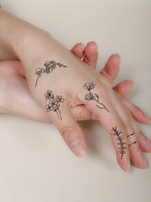 4sheets Floral Print Tattoo Sticker - Black - View 2