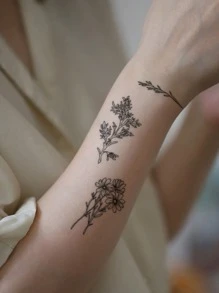 4sheets Floral Print Tattoo Sticker - Black - View 4