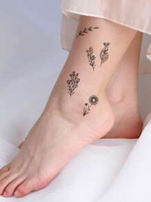 4sheets Floral Print Tattoo Sticker - Black - View 5