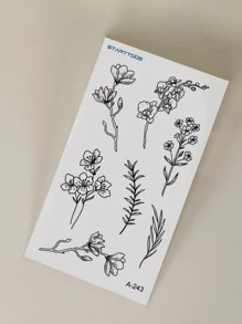 4sheets Floral Print Tattoo Sticker - Black - View 8