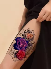 1 tờ giấy dán hình xăm hoa hồng - Nhiều màu - Xem 1