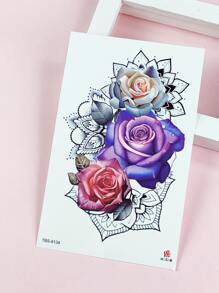 1 tờ giấy dán hình xăm hoa hồng - Nhiều màu - Xem 4