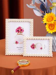 1Pc Beige Pearl High Gloss Photo Frame, Capable Of Storing 3-Inch/6-Inch/7-Inch/8-Inch/10 Inch Student Photos, Wedding Photos, And Valentine's Day Gifts (Including Random Photo Paper) - Multicolor - View 3