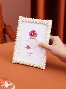 1Pc Beige Pearl High Gloss Photo Frame, Capable Of Storing 3-Inch/6-Inch/7-Inch/8-Inch/10 Inch Student Photos, Wedding Photos, And Valentine's Day Gifts (Including Random Photo Paper) - Multicolor - View 5