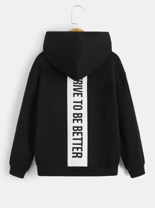 SHEIN Áo sweatshirt dáng rộng, in hình khẩu hiệu, dành cho bé trai tuổi teen, có vai rủ, phù hợp cho cả hoạt động thể thao và thường ngày vào mùa xuân và mùa thu. - màu đen - Xem 1