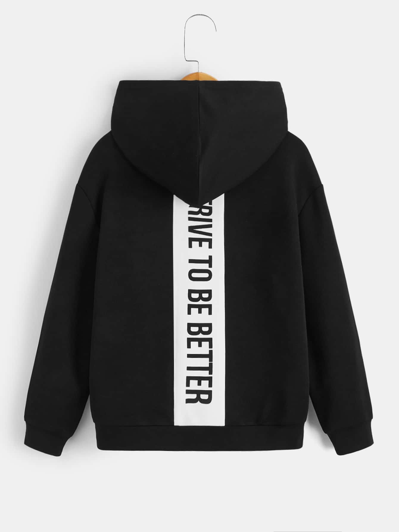 SHEIN Áo sweatshirt dáng rộng, in hình khẩu hiệu, dành cho bé trai tuổi teen, có vai rủ, phù hợp cho cả hoạt động thể thao và thường ngày vào mùa xuân và mùa thu. - màu đen - Xem 1