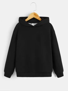 SHEIN Áo sweatshirt dáng rộng, in hình khẩu hiệu, dành cho bé trai tuổi teen, có vai rủ, phù hợp cho cả hoạt động thể thao và thường ngày vào mùa xuân và mùa thu. - màu đen - Xem 2