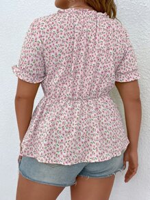Breezaya Plus Ditsy Floral Print Tie Front Blouse - Dusty Pink - View 2