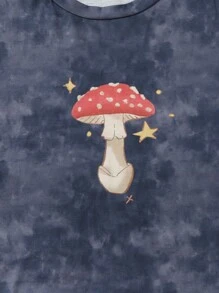 Cashmere Sun Fairycore 蘑菇印花扎染生菜边饰睡衣套装，学校 - 彩色 - 查看 4