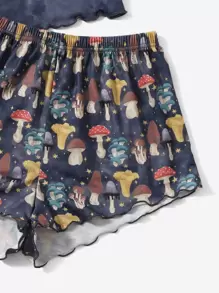 Cashmere Sun Fairycore 蘑菇印花扎染生菜边饰睡衣套装，学校 - 彩色 - 查看 3