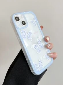 Butterfly Pattern Phone Case - Blue and White - View 2