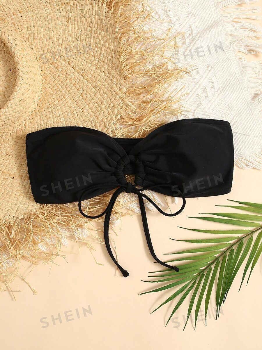 Swim Basics Top bikini bandeau aro U fruncido - Negro - Ver 1