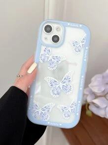 Butterfly Pattern Phone Case - Blue and White - View 3