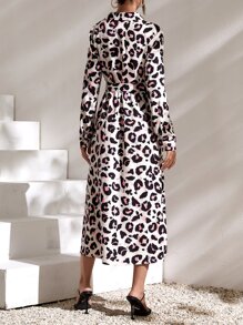 Leopard Print Belted Shirt Dress - Multicolor - View 2