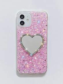 心形镜面水晶闪光手机壳适用于 iPhone 16 15 14 13 12 11 X/XS XSMAX 7P/8 7s、三星、防震保护套 - 彩色 - 查看 2