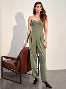 SHEIN Fold Pleated Bustier Tube Jumpsuit - Mint Green - View 1