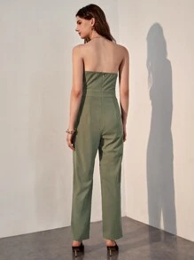 SHEIN Fold Pleated Bustier Tube Jumpsuit - Mint Green - View 2
