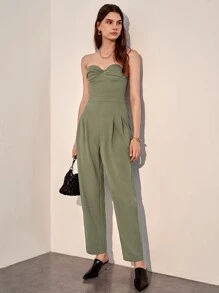 SHEIN Fold Pleated Bustier Tube Jumpsuit - Mint Green - View 5