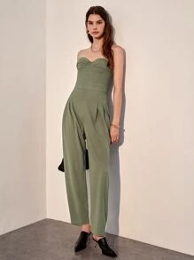 SHEIN Fold Pleated Bustier Tube Jumpsuit - Mint Green - View 6