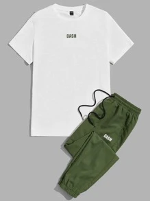 GENTILAND 男士字母圖案T恤和貼布細節腰部抽繩長褲 - 彩色 - 查看 1