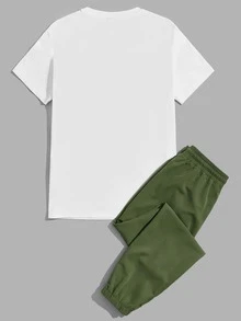 GENTILAND 男士字母圖案T恤和貼布細節腰部抽繩長褲 - 彩色 - 查看 2