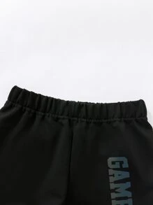 SHEIN Bộ thời trang bé trai Hoạt hình Lá thư Giải trí - màu đen - Xem 7