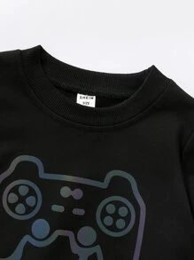 SHEIN Bộ thời trang bé trai Hoạt hình Lá thư Giải trí - màu đen - Xem 8