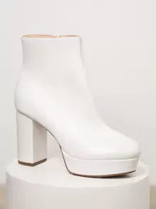 SHUZIA Women Shoes Classic Bootie Inner Zipper Round Toe Platform Block Heel Platform Bootie PU White Bootie Summer Shoes Spring Shoes Spring Break Easter For Christmas Valentine's Day - White - View 2