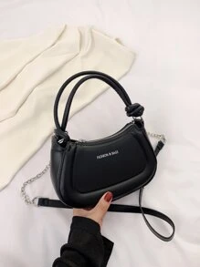 Bolso hobo con estampado de letra con cadena - Negro - Ver 1