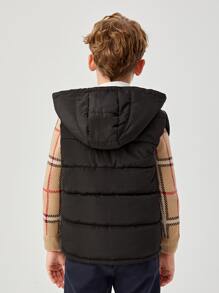 SHEIN Tween Boy Slant Pocket Zip Up Hooded Vest Coat,In Fall/Winter - Black - View 4