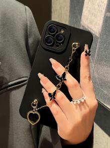 Funda de móvil unicolor con tira de mano - Negro - Ver 2