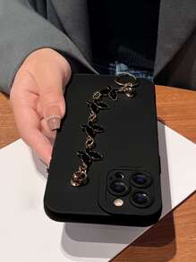 Funda de móvil unicolor con tira de mano - Negro - Ver 3