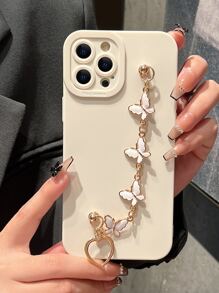 Solid Phone Case With Hand Strap - Beige - View 1