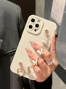 Solid Phone Case With Hand Strap - Beige - View 2